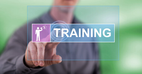 Man touching a training concept