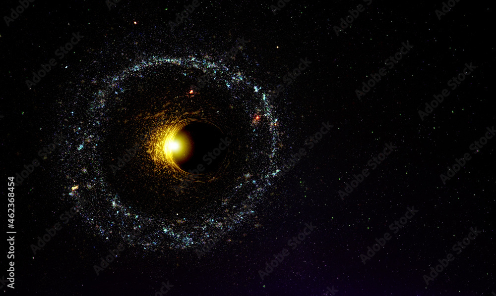Poster abstract space wallpaper. black hole with eclipse in outer space. copy space for your sci fi text. e