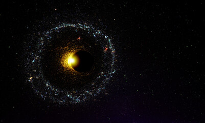 Abstract space wallpaper. Black hole with eclipse in outer space. Copy space for your sci fi text....