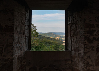 landscape from window of castle  Schaumburg in Germany
