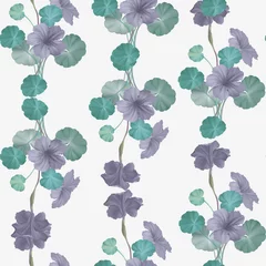 Selbstklebende Fototapeten Floral seamless pattern, ruellia tuberosa flowers and leaves bouquet on grey © momosama