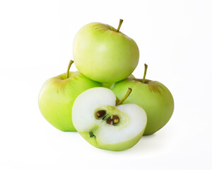 sliced green apple isolated on white background
