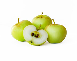 sliced green apple isolated on white background