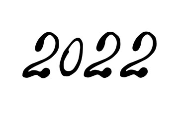 Hand drawn 2022 year number. Handwritten isolated lettering text. Design element for New Year banner, poster, invitation, greeting card