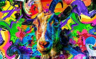 Foto op Canvas illustration of a goat color art © reznik_val
