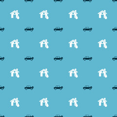 Obraz premium Set Car and House flood on seamless pattern. Vector