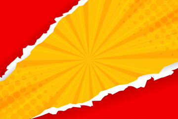 Pop art comic background with hole or torn paper effect and dot halftone. Cartoon Vector Illustration  © Asta Desain