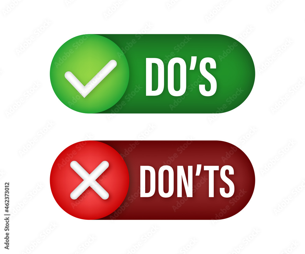 Poster do s and don ts neon button. flat simple thumb up symbol minimal logotype element set. vector illust