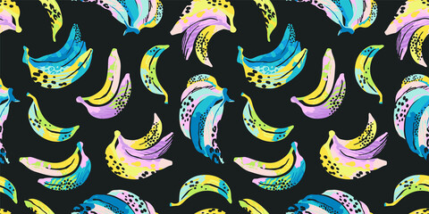 Abstract art seamless pattern with bananas. Modern exotic design © Nadia Grapes