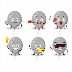 Grey balloons cartoon character with various types of business emoticons