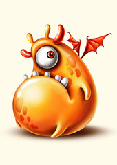 Funny cartoon yellow monster with wings © olgagrig