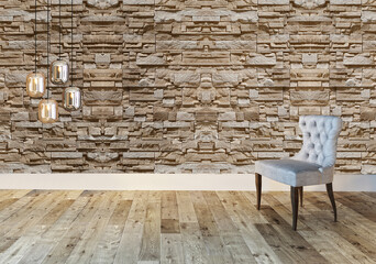 new interior design with modern gray chairs and bright empty space. 3D illustration