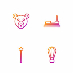 Set line Hot air balloon, Magic wand, Bear head and Bumper car. Gradient color icons. Vector
