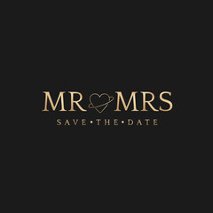 MR and MRS badge vector wedding save the date golden luxurious style