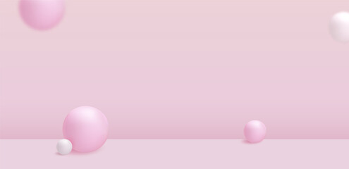 Pink soft background, vector illustration. 3D balls sphere, pink room with space for text, minimalist concept for sale banners, flyers, scene. Abstract decoration space for product placement.
