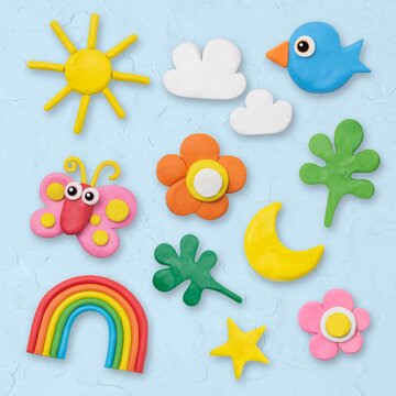 Cute nature dry clay vector colorful craft graphic for kids set