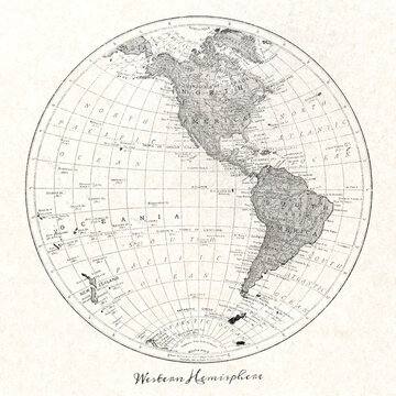 Western Hemisphere map vintage illustration vector, remix from original artwork