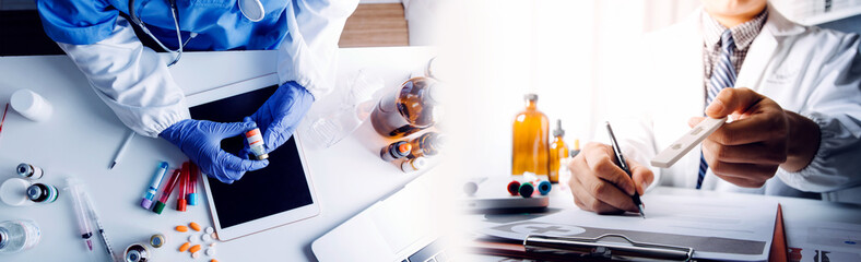 Medicine doctor and robotics research and analysis. Diagnose checking coronavirus or covid-19...