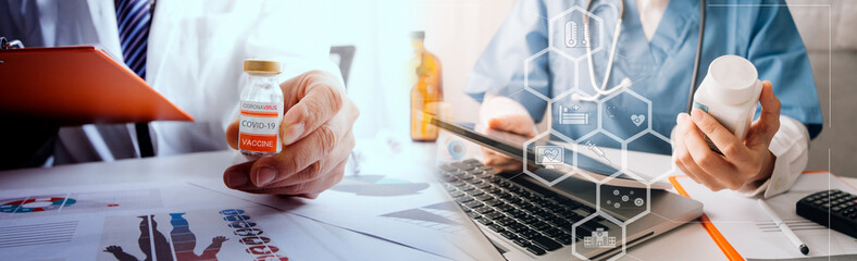 Medicine doctor and robotics research and analysis. Diagnose checking coronavirus or covid-19...