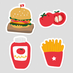 Cute food doodle sticker with a white border set vector
