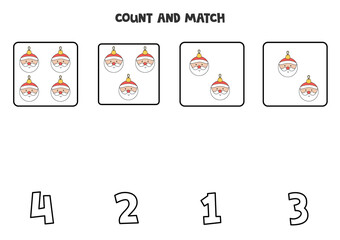 Counting game with Christmas balls. Math worksheet.