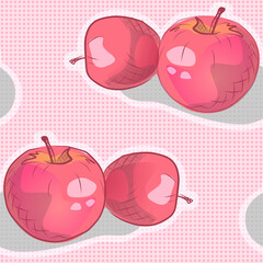Vector illustration of ripe red apple seamless pattern. Hand drawn sketh.