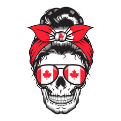 Skull Canadian Mom. Headband Canada design on white background. Halloween. skull head logos or icons. vector illustration.