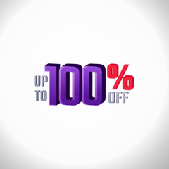 Discount Label up to 100% off Vector 3D Template Design Illustration. Promotion Flyer, Retro Label