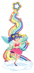 Beautiful fairy cartoon character with rainbow wave