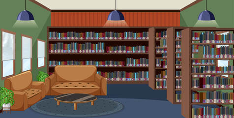 Fototapeta na wymiar Empty library interior design with bookshelves