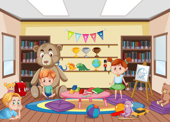 Kindergarten room interior design with children