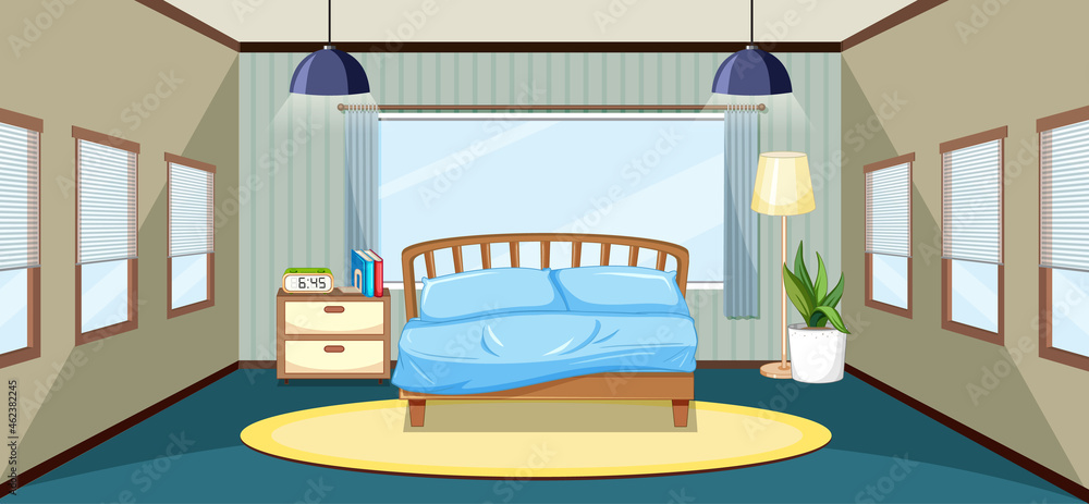 Sticker empty bedroom interior design with furnitures