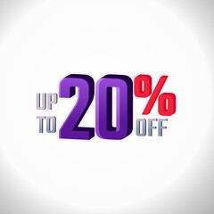 Discount Label up to 20% off Vector 3D Template Design Illustration. Promotion Flyer, Retro Label