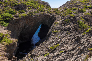 cave in the sea in cap de creus on the costa brava in the town of cadaques