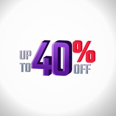 Discount Label up to 40% off Vector 3D Template Design Illustration. Promotion Flyer, Retro Label