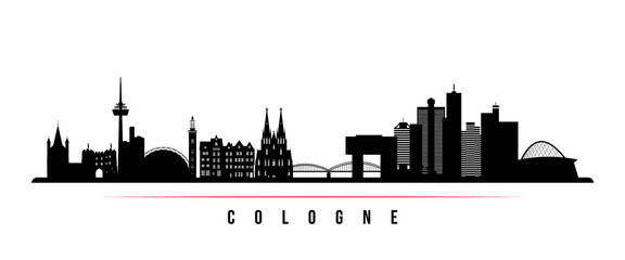 Cologne skyline horizontal banner. Black and white silhouette of Cologne, Germany. Vector template for your design. - obrazy, fototapety, plakaty