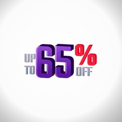 Discount Label up to 65% off Vector 3D Template Design Illustration. Promotion Flyer, Retro Label