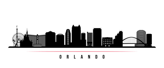 Orlando skyline horizontal banner. Black and white silhouette of Orlando, Florida. Vector template for your design. - 462382801