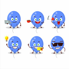 Blue balloons cartoon character with various types of business emoticons