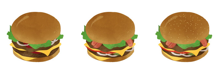 Cute thick hamburger illustration set
