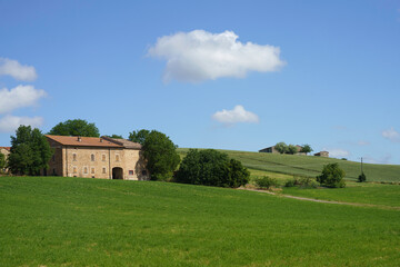 Fototapeta na wymiar Rural landscape near Salsomaggiore and Fornovo, Parma, at springtime