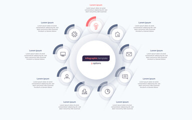 Nine option circle infographic design template. Vector illustration