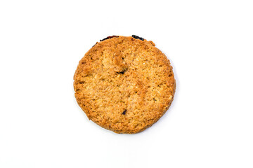 Close up delicious homemade milk cookie or biscuit with Raisin - isolated on white background with clipping path