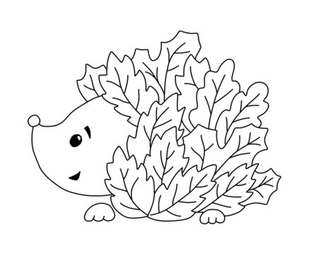 recommend clip art: The outline of hedgehog with autumn leaves instead of thorns. Cartoon hand drawn illustration