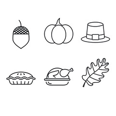 Thanksgiving day icon vector set. Autumn illustration sign collection. Turkey symbol or logo.