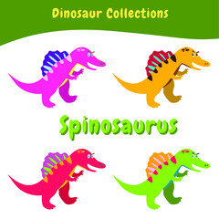 Dinosaur collection poster for children. Cute dinosaur with variant color. Vector illustration in cartoon style. 
