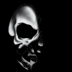 single  white skull isolated on  black  background