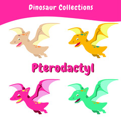 Dinosaur collection poster for children. Cute dinosaur with variant color. Vector illustration in cartoon style. 