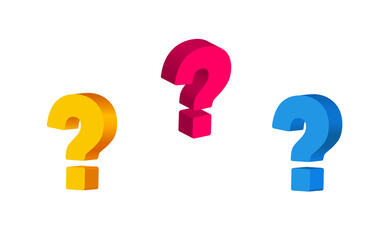 Color large Question Mark isometric. Three questions yellow