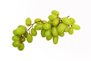 A bunch of green grapes on a white background. Isolate. Clip.